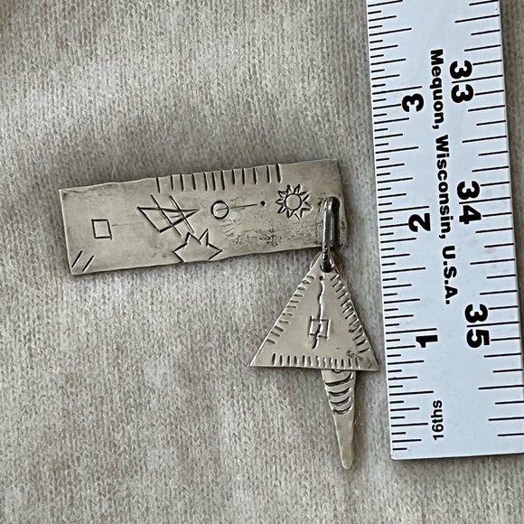 925 Sterling Silver Vintage 80’s Mexico Pin Brooch Native American Rectangle - Picture 11 of 11